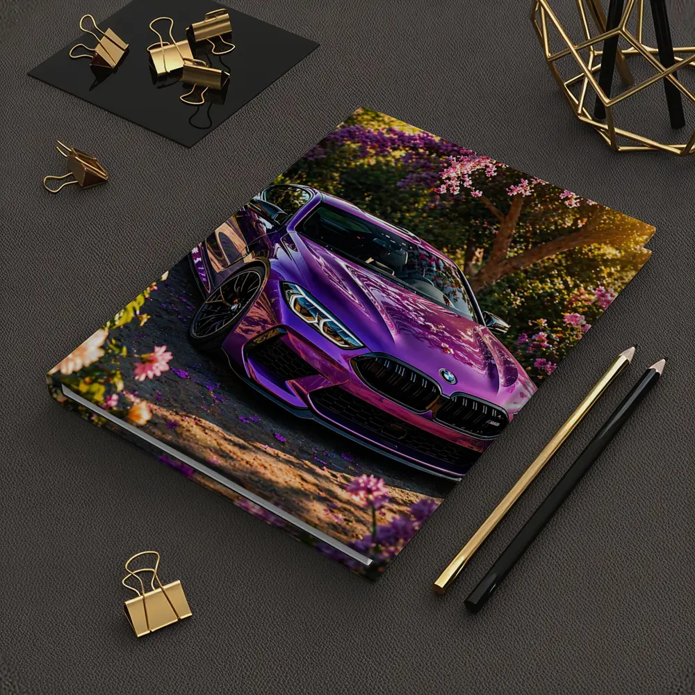Purple BMW M8 Parked Among Pink Blossoms – Notebooks