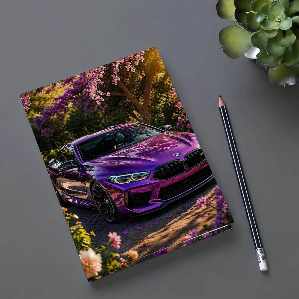Purple BMW M8 Parked Among Pink Blossoms – Notebooks