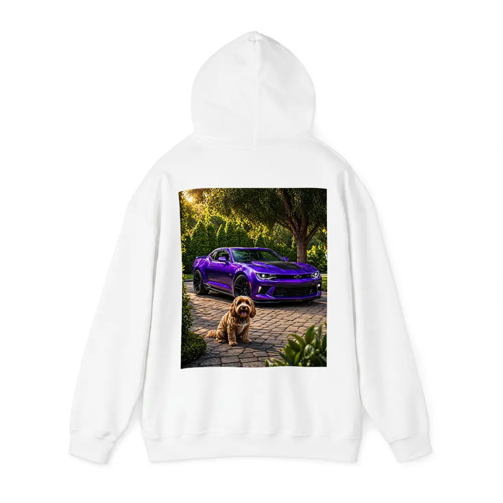 Purple Chevrolet Camaro With Fluffy Dog – Hoodies