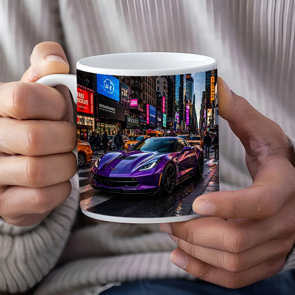 Purple Chevrolet Corvette Times Square New York – Mugs