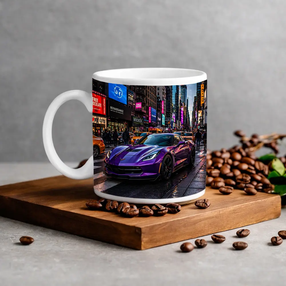 Purple Chevrolet Corvette Times Square New York – Mugs