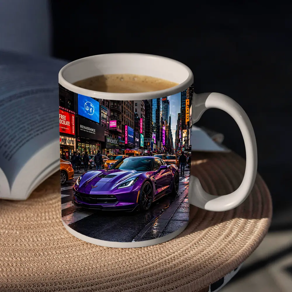 Purple Chevrolet Corvette Times Square New York – Mugs