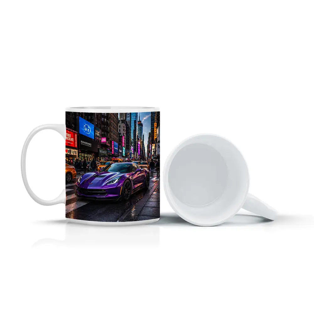 Purple Chevrolet Corvette Times Square New York – Mugs