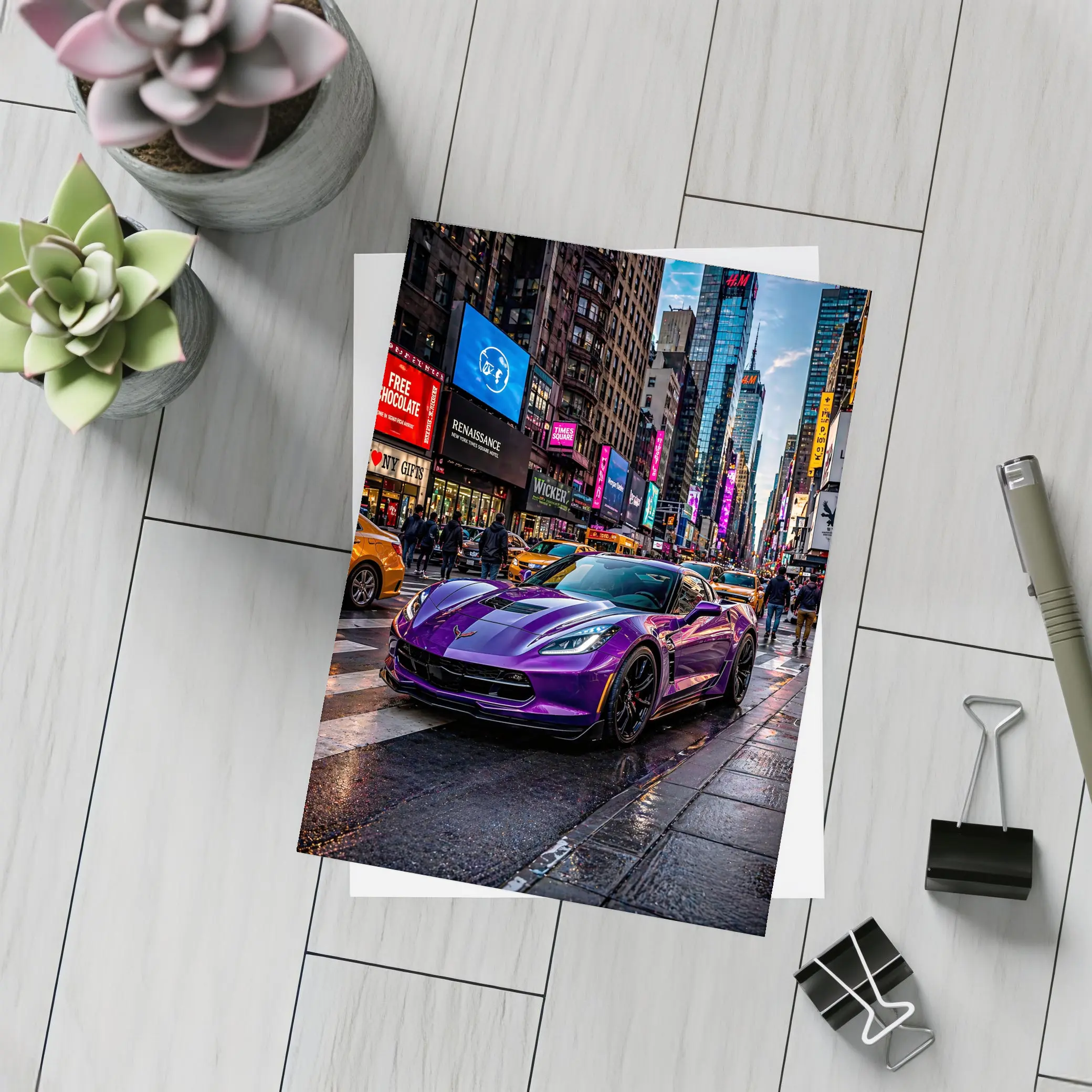 Purple Chevrolet Corvette Times Square New York – Postcards