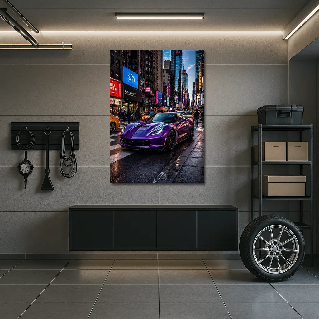 Purple Chevrolet Corvette Times Square New York – Wall Art