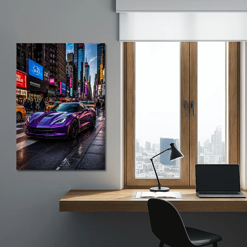 Purple Chevrolet Corvette Times Square New York – Wall Art