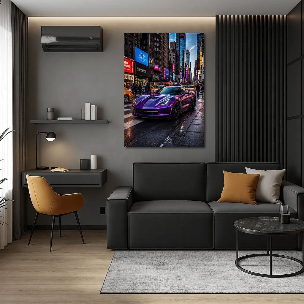 Purple Chevrolet Corvette Times Square New York – Wall Art