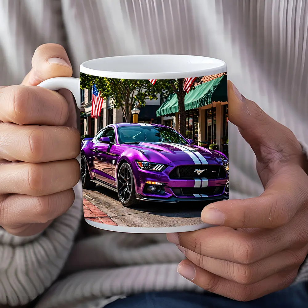 Purple Ford Mustang GT American Flag Street – Mugs