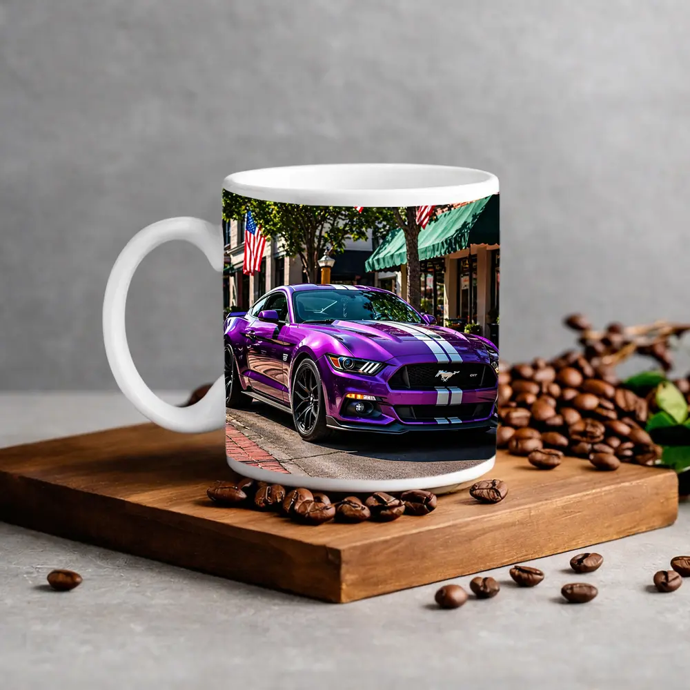 Purple Ford Mustang GT American Flag Street – Mugs
