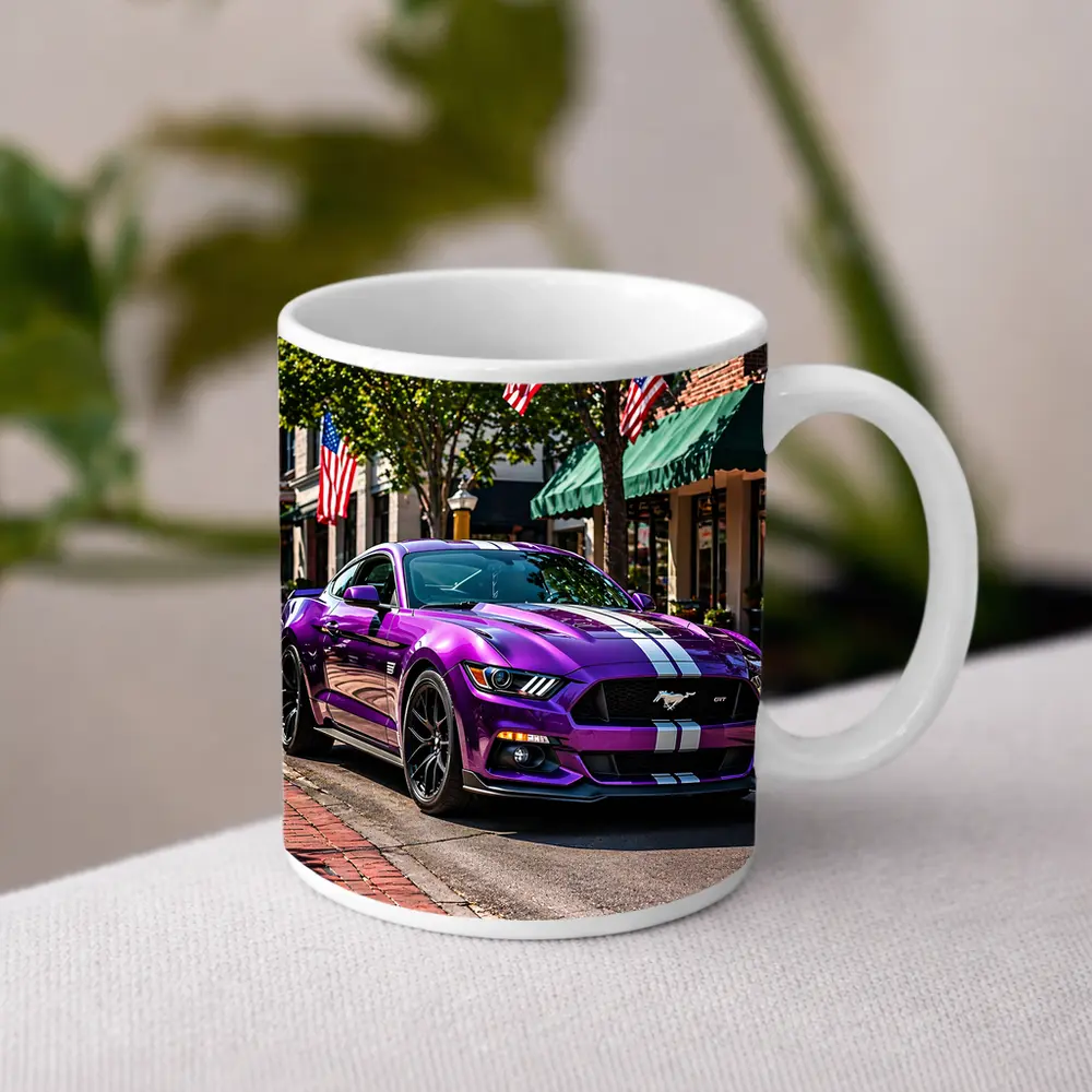 Purple Ford Mustang GT American Flag Street – Mugs