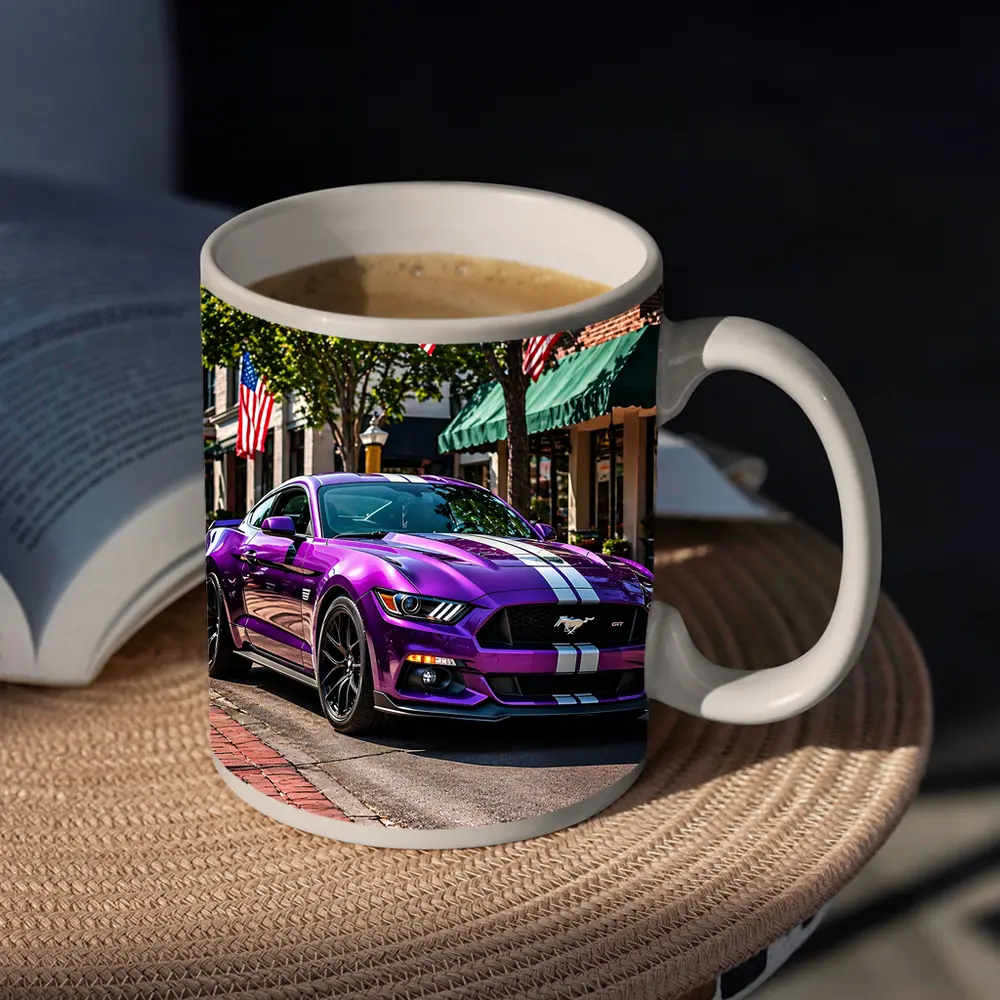 Purple Ford Mustang GT American Flag Street – Mugs