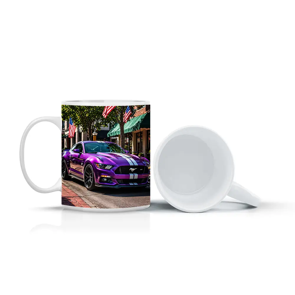 Purple Ford Mustang GT American Flag Street – Mugs