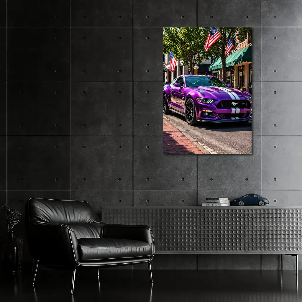 Purple Ford Mustang GT American Flag Street – Wall Art