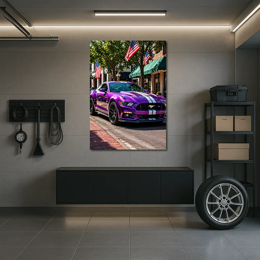 Purple Ford Mustang GT American Flag Street – Wall Art