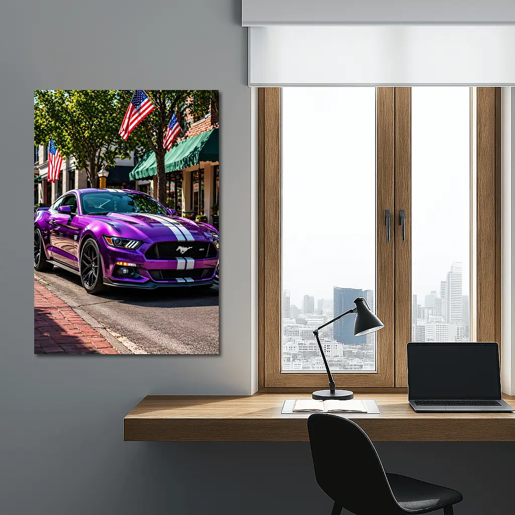 Purple Ford Mustang GT American Flag Street – Wall Art