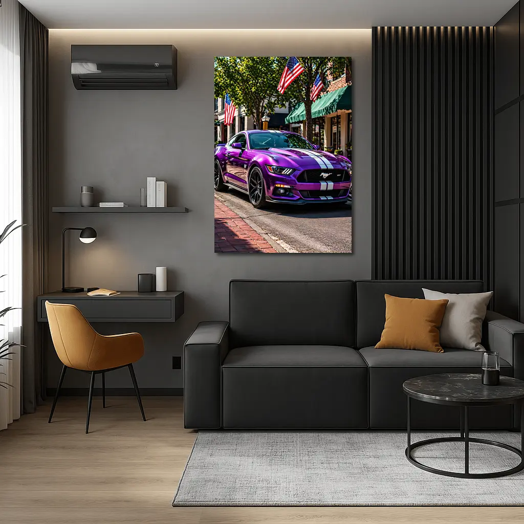 Purple Ford Mustang GT American Flag Street – Wall Art