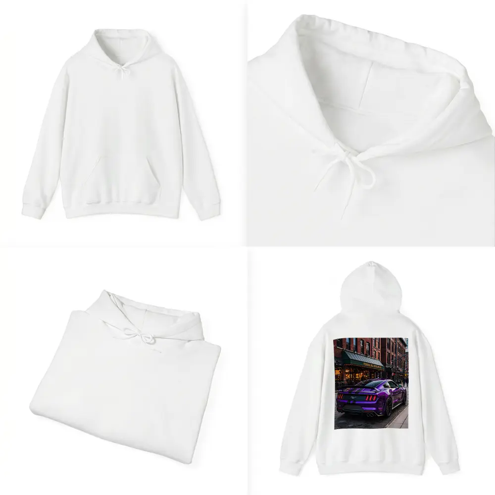 Purple Ford Mustang Street Urban City Scene – Hoodies
