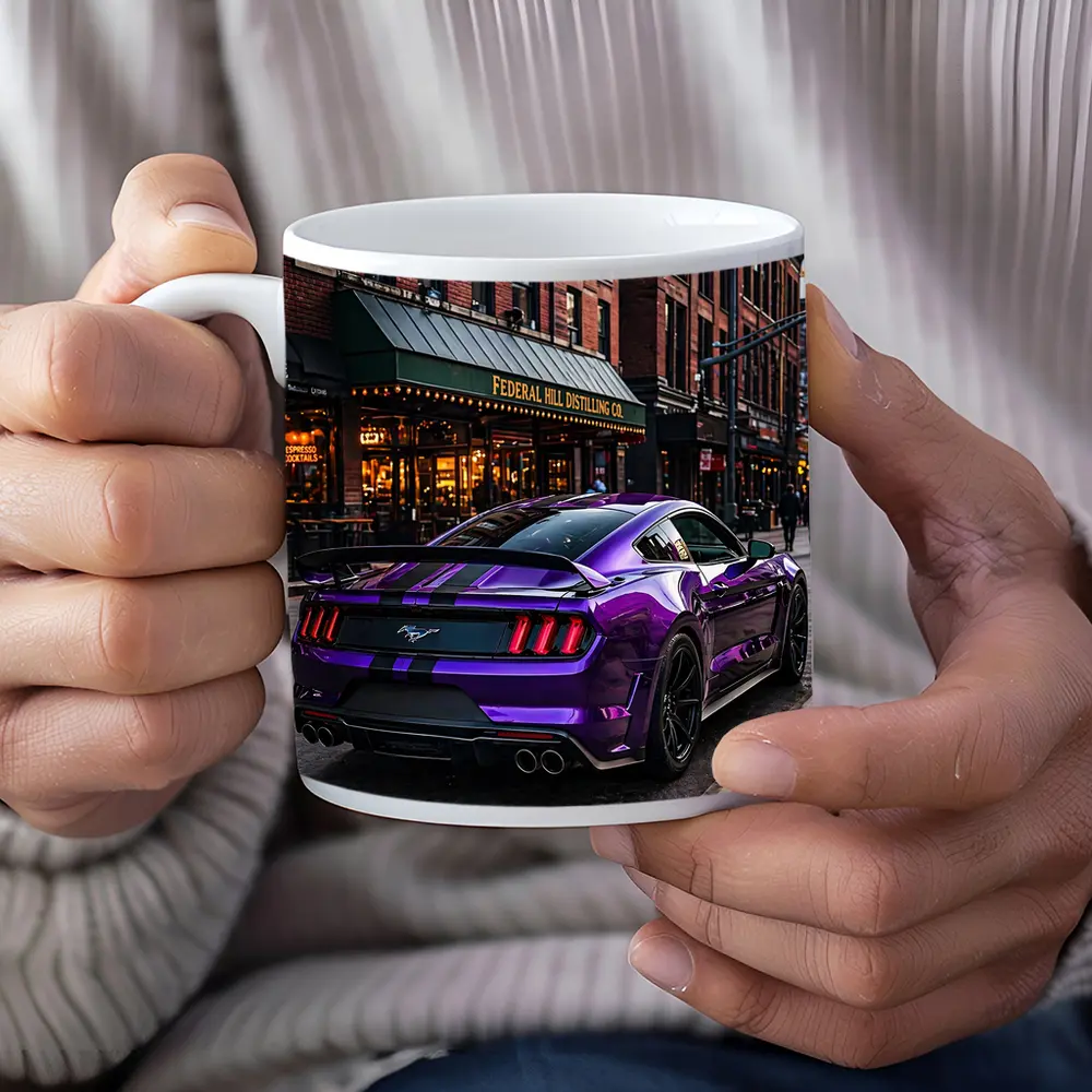 Purple Ford Mustang Street Urban City Scene – Mugs