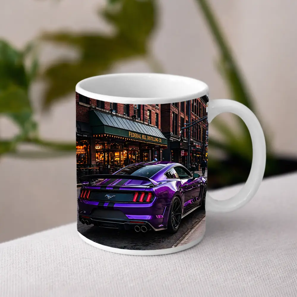 Purple Ford Mustang Street Urban City Scene – Mugs