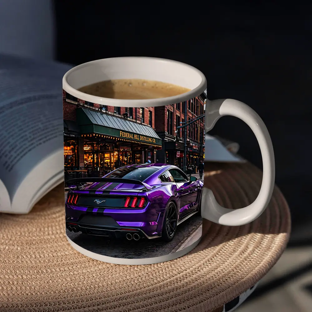 Purple Ford Mustang Street Urban City Scene – Mugs
