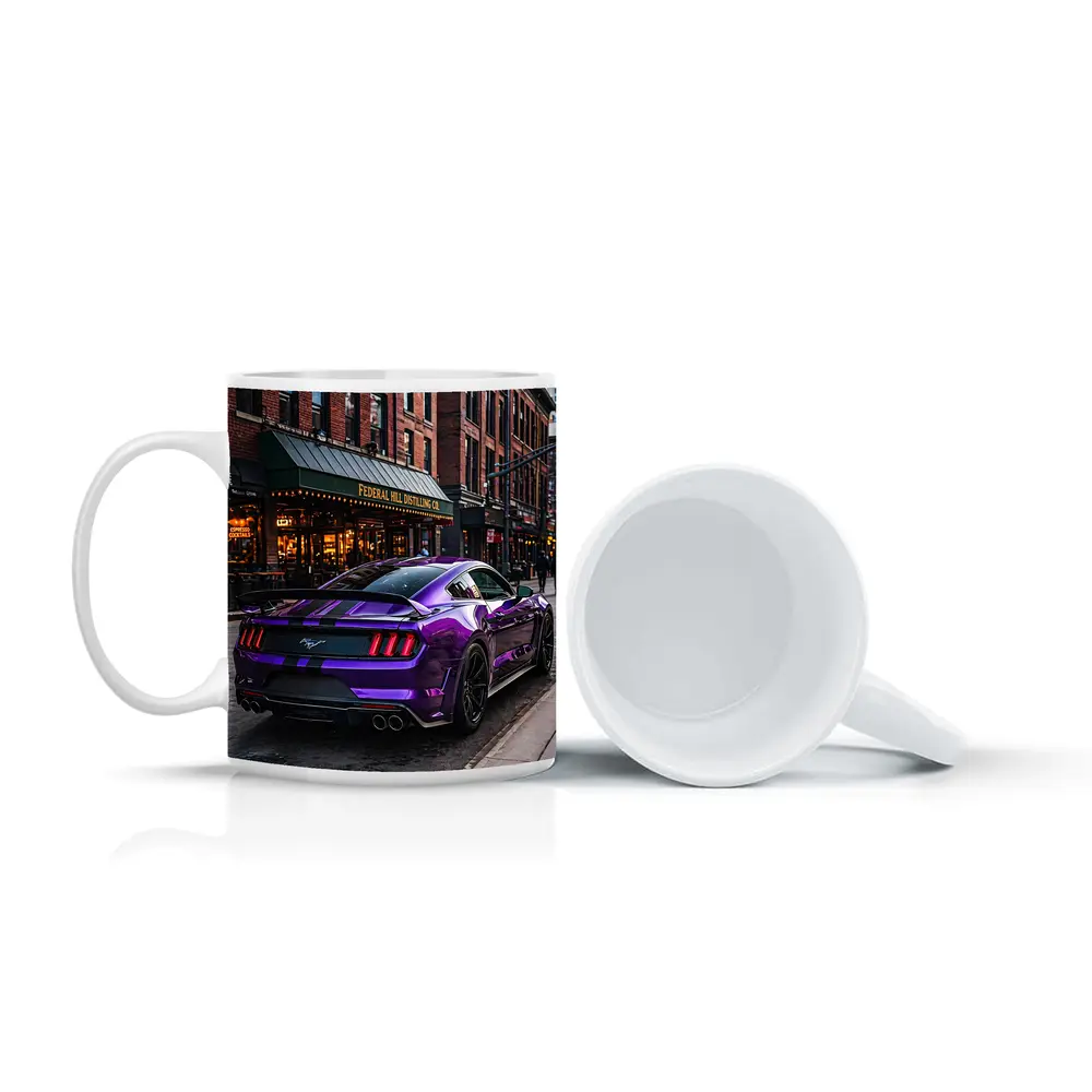 Purple Ford Mustang Street Urban City Scene – Mugs
