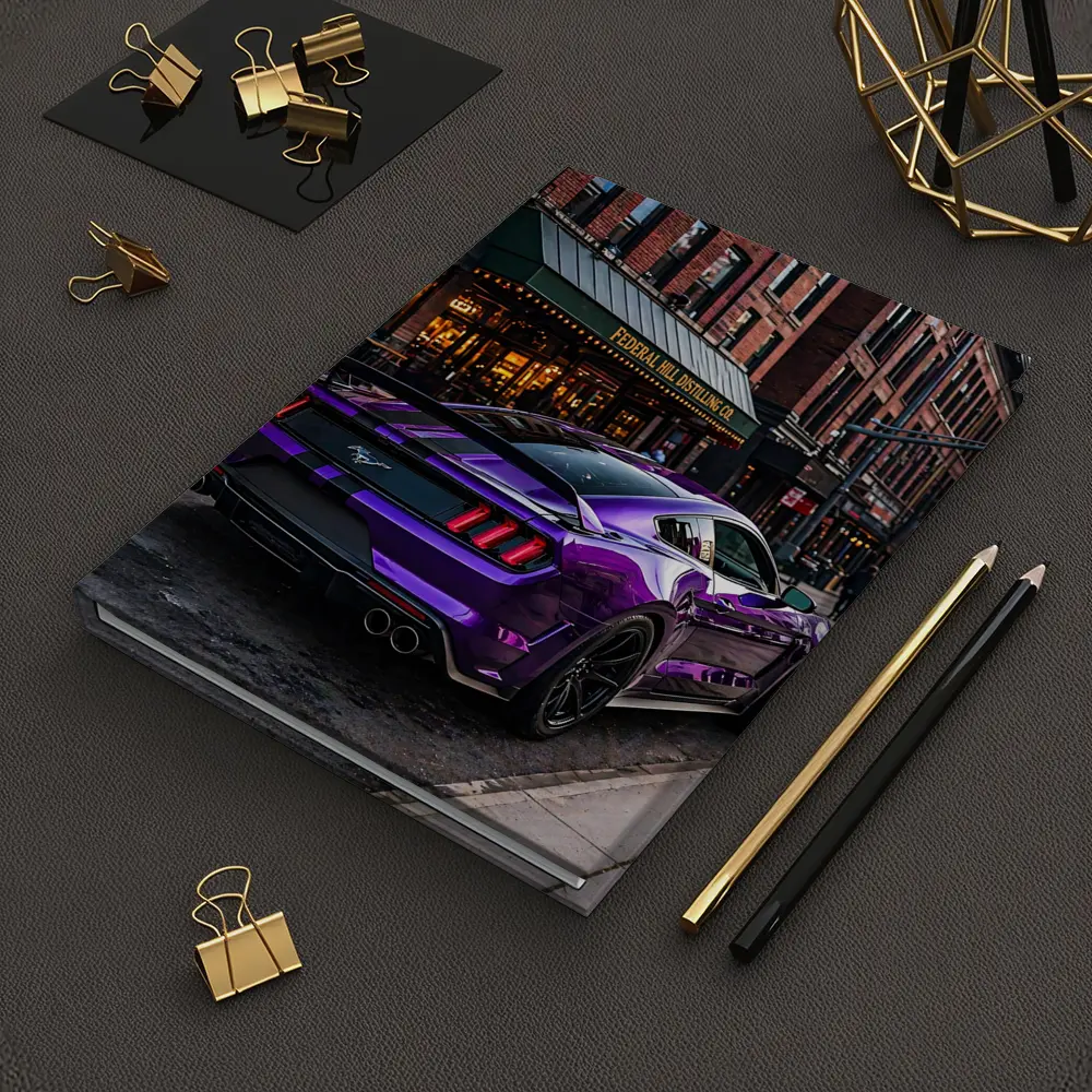 Purple Ford Mustang Street Urban City Scene – Notebooks