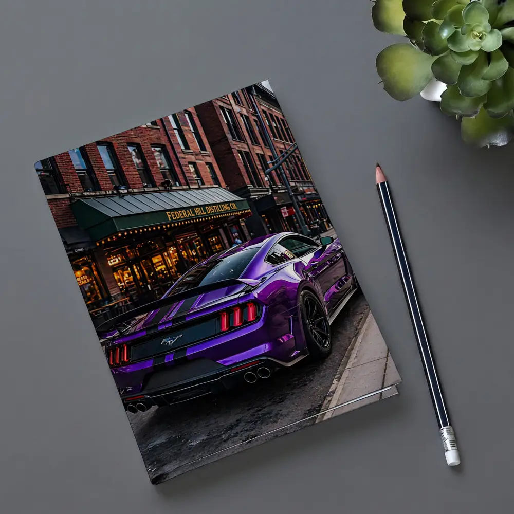 Purple Ford Mustang Street Urban City Scene – Notebooks