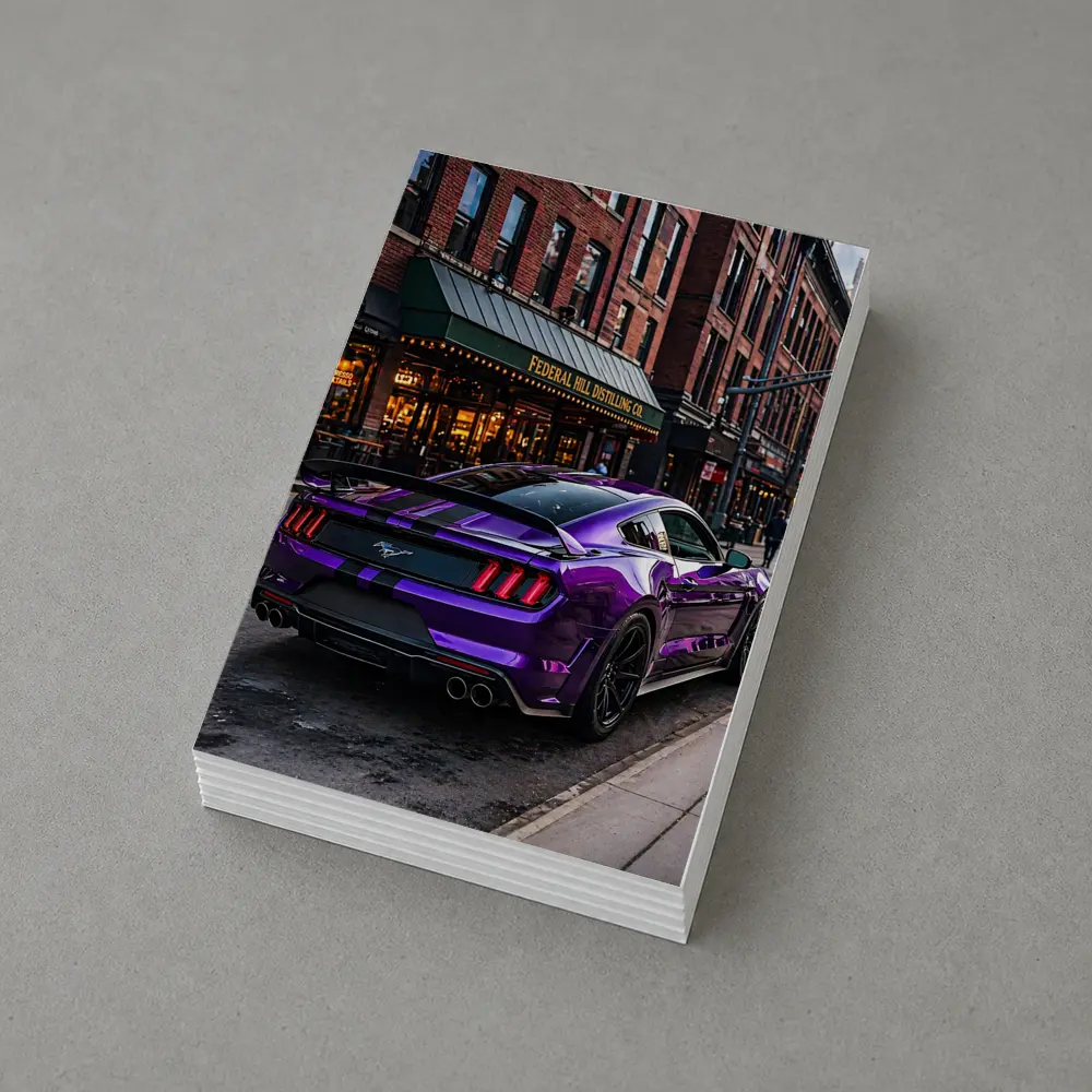 Purple Ford Mustang Street Urban City Scene – Postcards