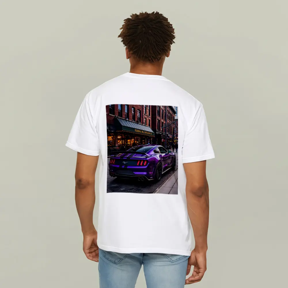 Purple Ford Mustang Street Urban City Scene – T-Shirts