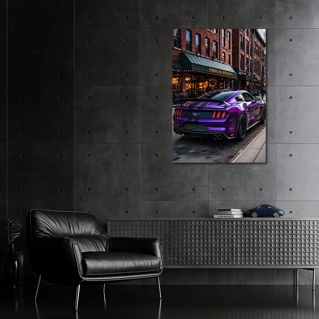 Purple Ford Mustang Street Urban City Scene – Wall Art