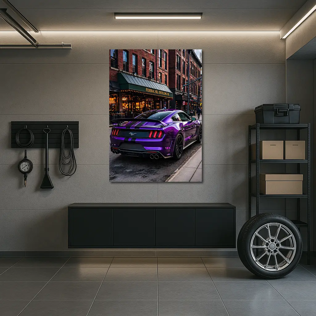 Purple Ford Mustang Street Urban City Scene – Wall Art