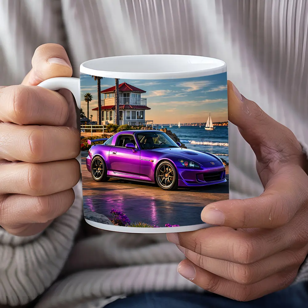 Purple Honda S2000 Coastal California Beach Setting – Mugs