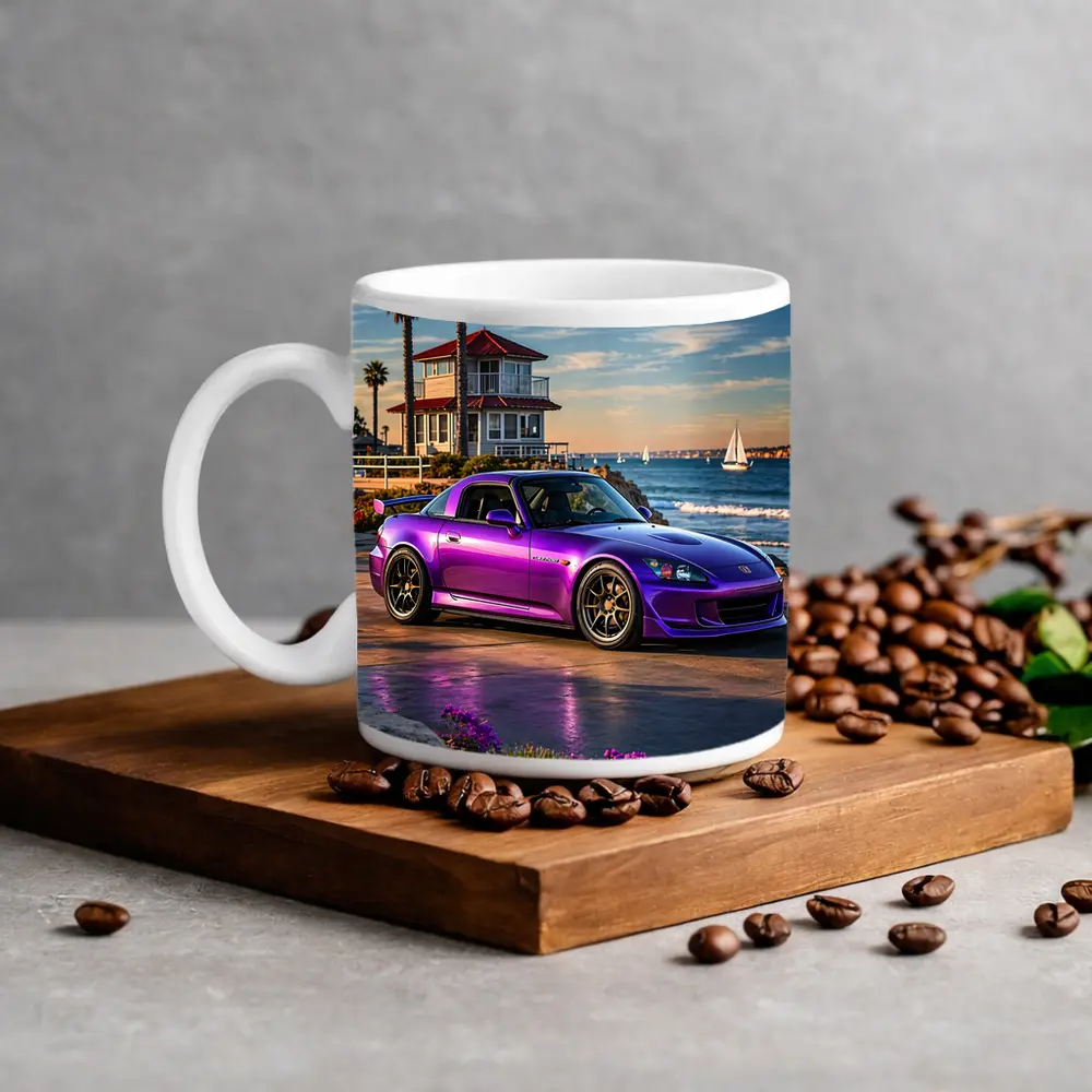 Purple Honda S2000 Coastal California Beach Setting – Mugs