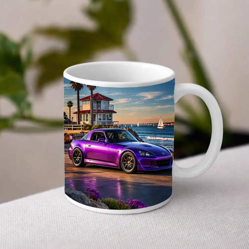 Purple Honda S2000 Coastal California Beach Setting – Mugs