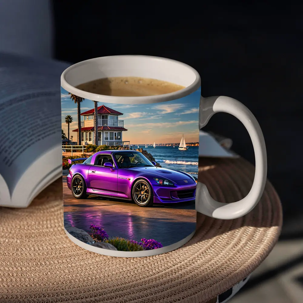 Purple Honda S2000 Coastal California Beach Setting – Mugs