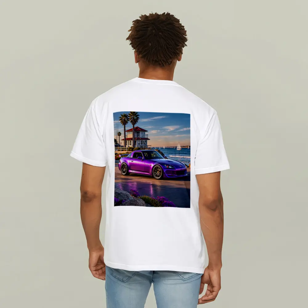 Purple Honda S2000 Coastal California Beach Setting – T-Shirts
