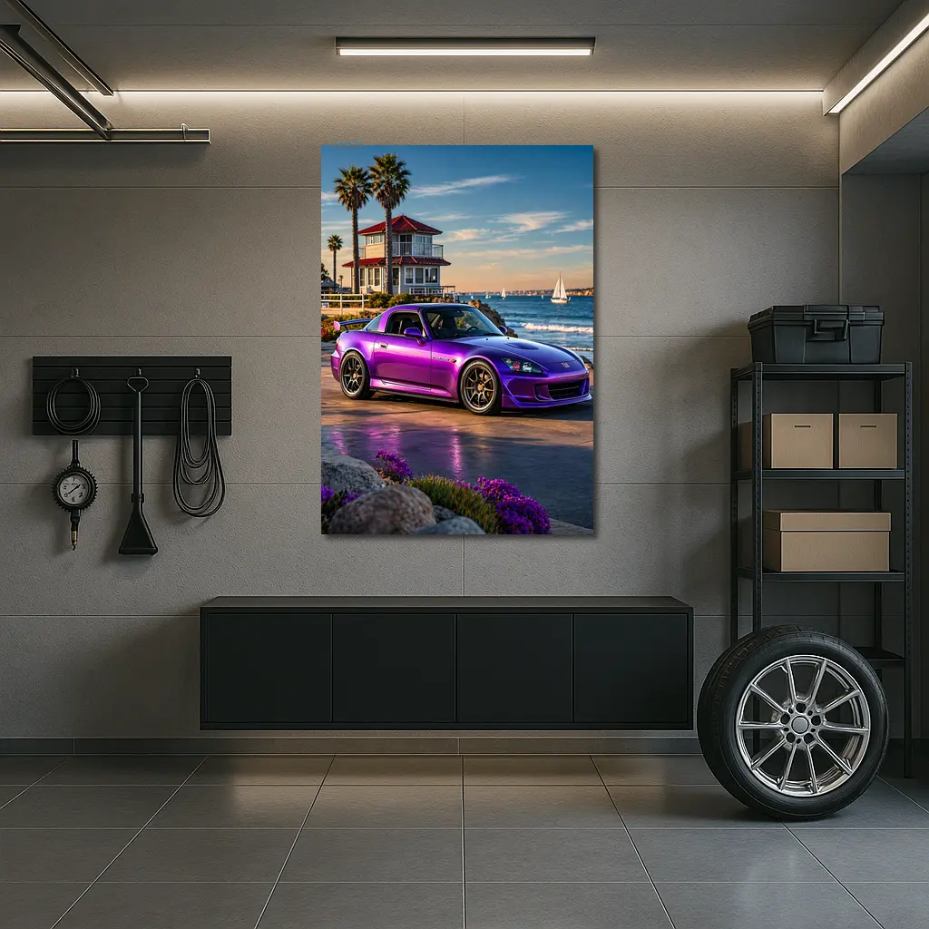 Purple Honda S2000 Coastal California Beach Setting – Wall Art