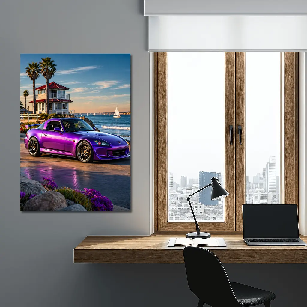 Purple Honda S2000 Coastal California Beach Setting – Wall Art