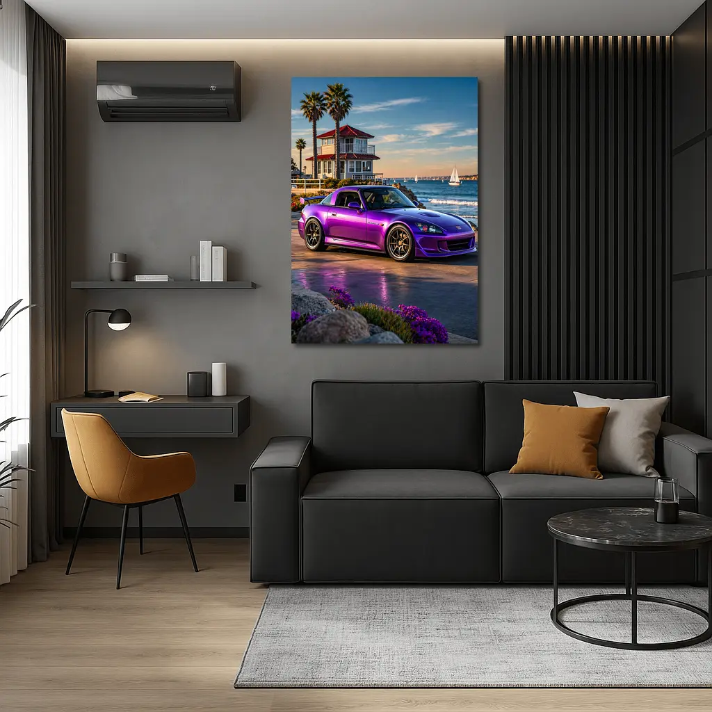 Purple Honda S2000 Coastal California Beach Setting – Wall Art