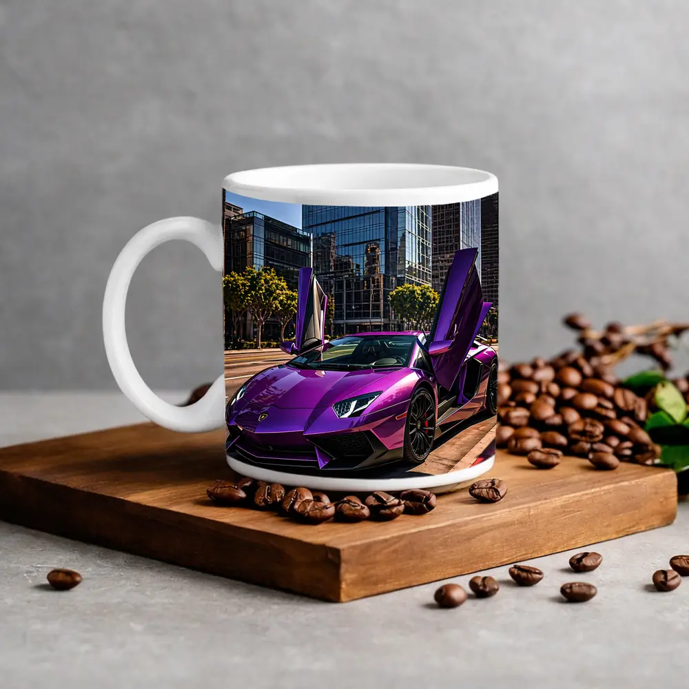Purple Lamborghini Aventador Los Angeles City Street – Mugs