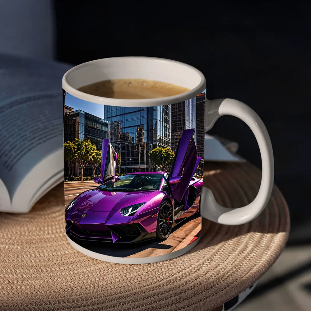 Purple Lamborghini Aventador Los Angeles City Street – Mugs