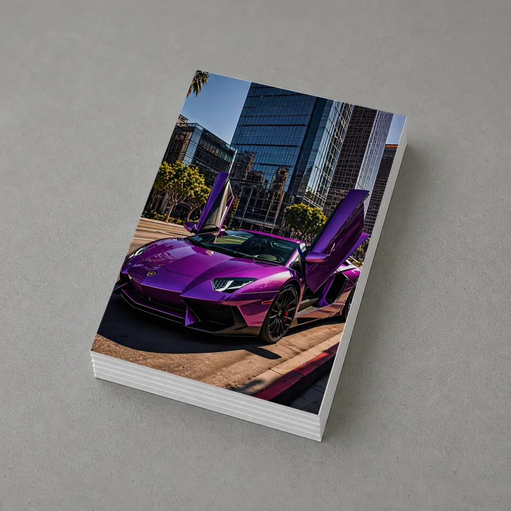 Purple Lamborghini Aventador Los Angeles City Street – Postcards
