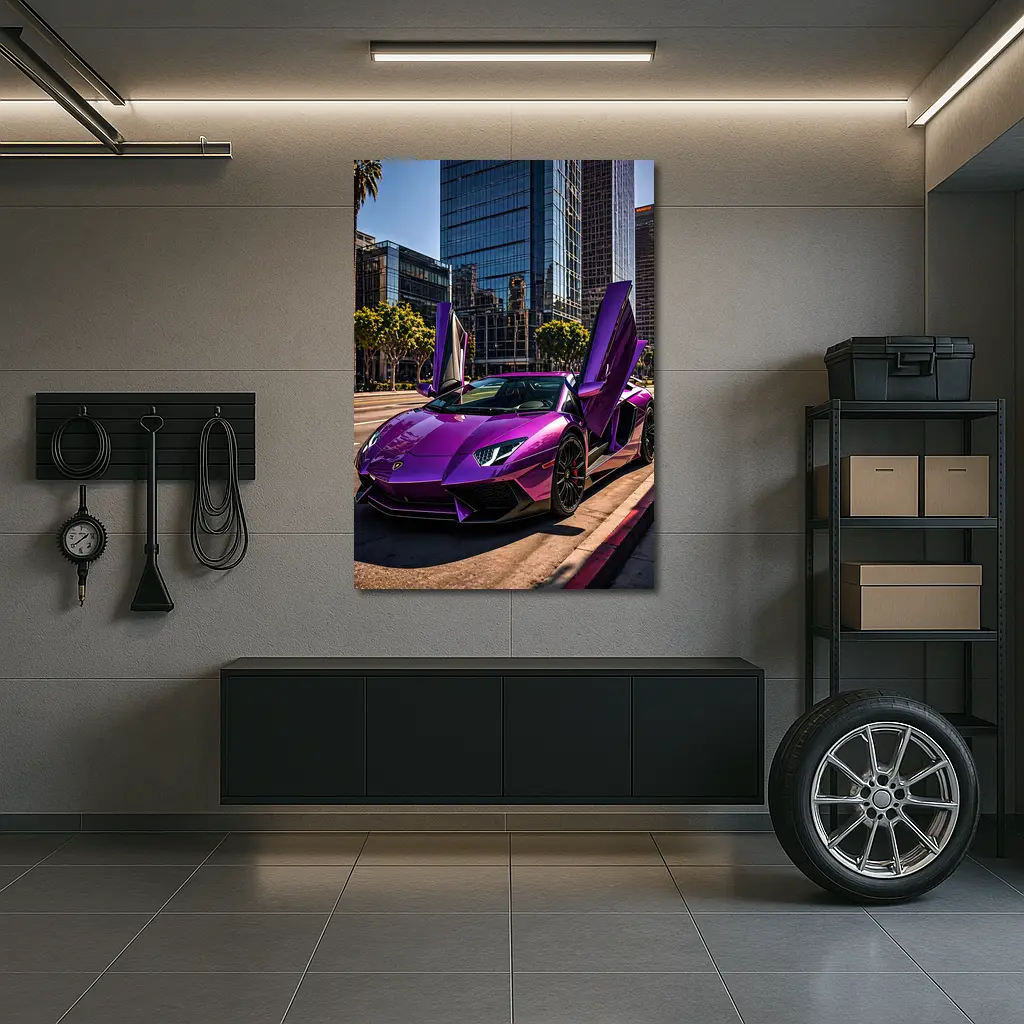 Purple Lamborghini Aventador Los Angeles City Street – Wall Art