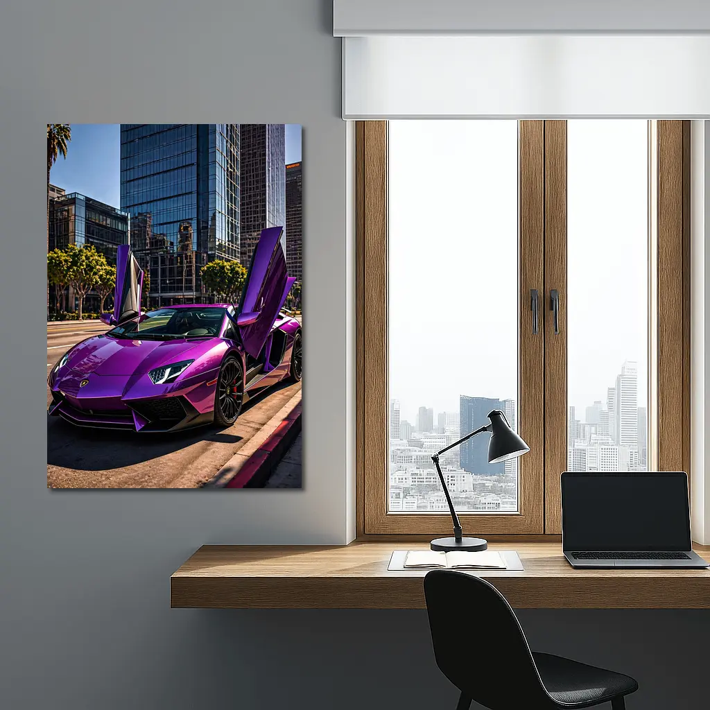 Purple Lamborghini Aventador Los Angeles City Street – Wall Art