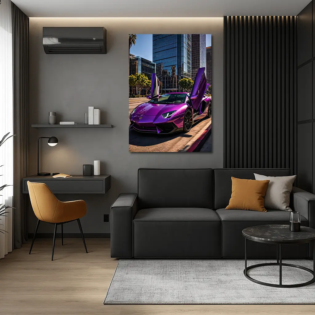 Purple Lamborghini Aventador Los Angeles City Street – Wall Art