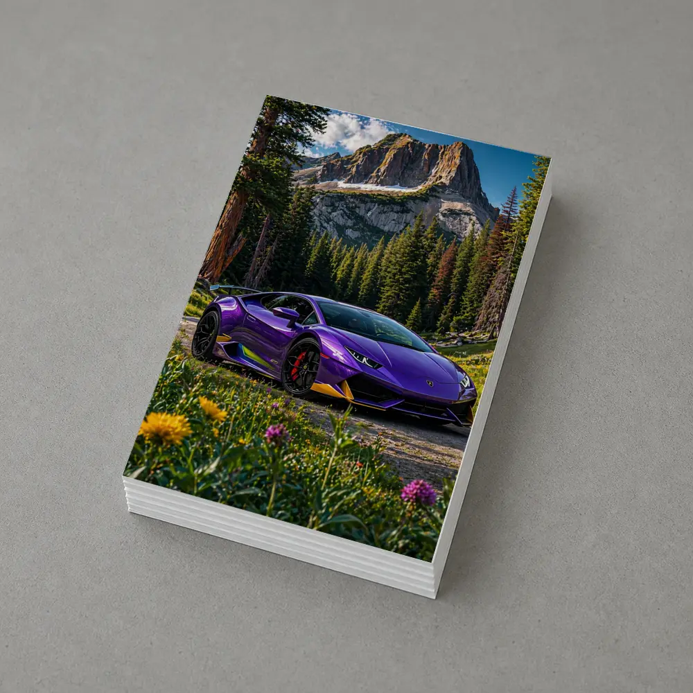 Purple Lamborghini Huracan Mountain Forest Setting – Postcards