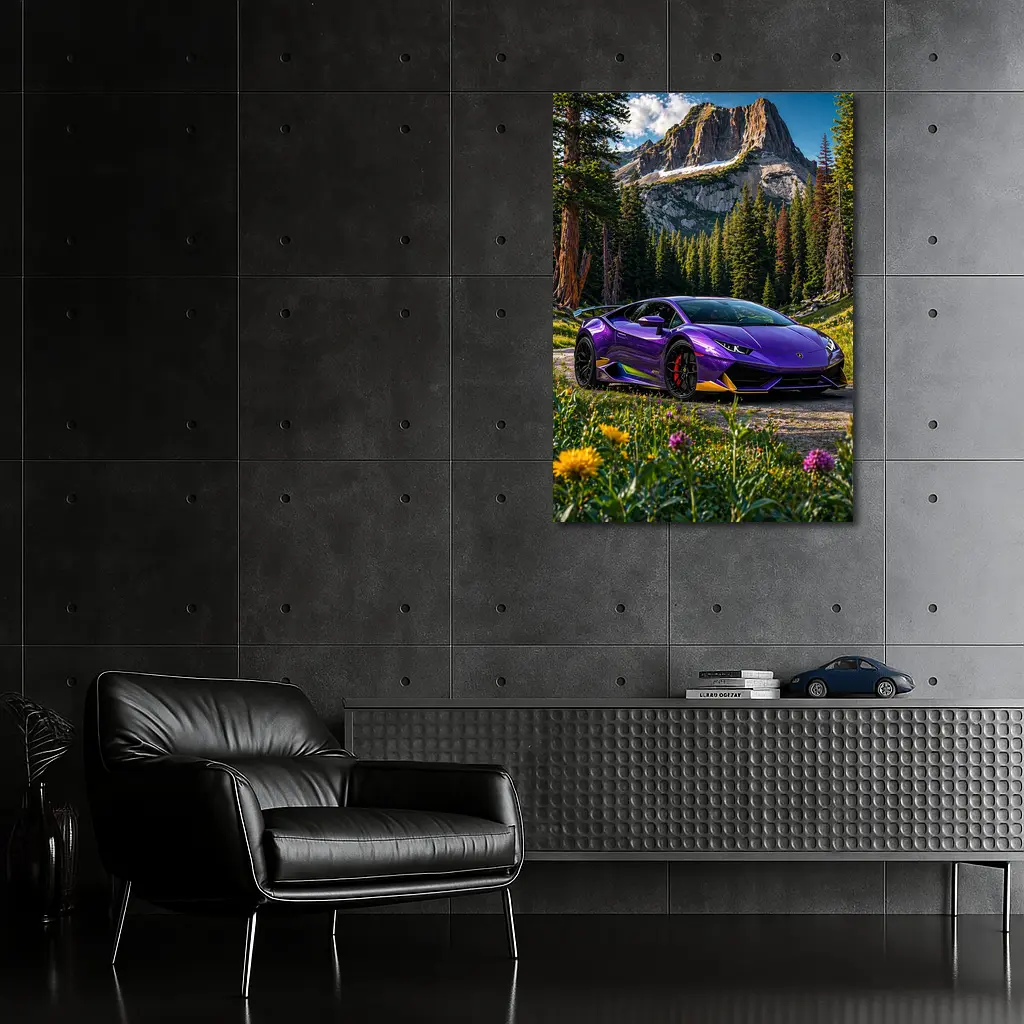 Purple Lamborghini Huracan Mountain Forest Setting – Wall Art
