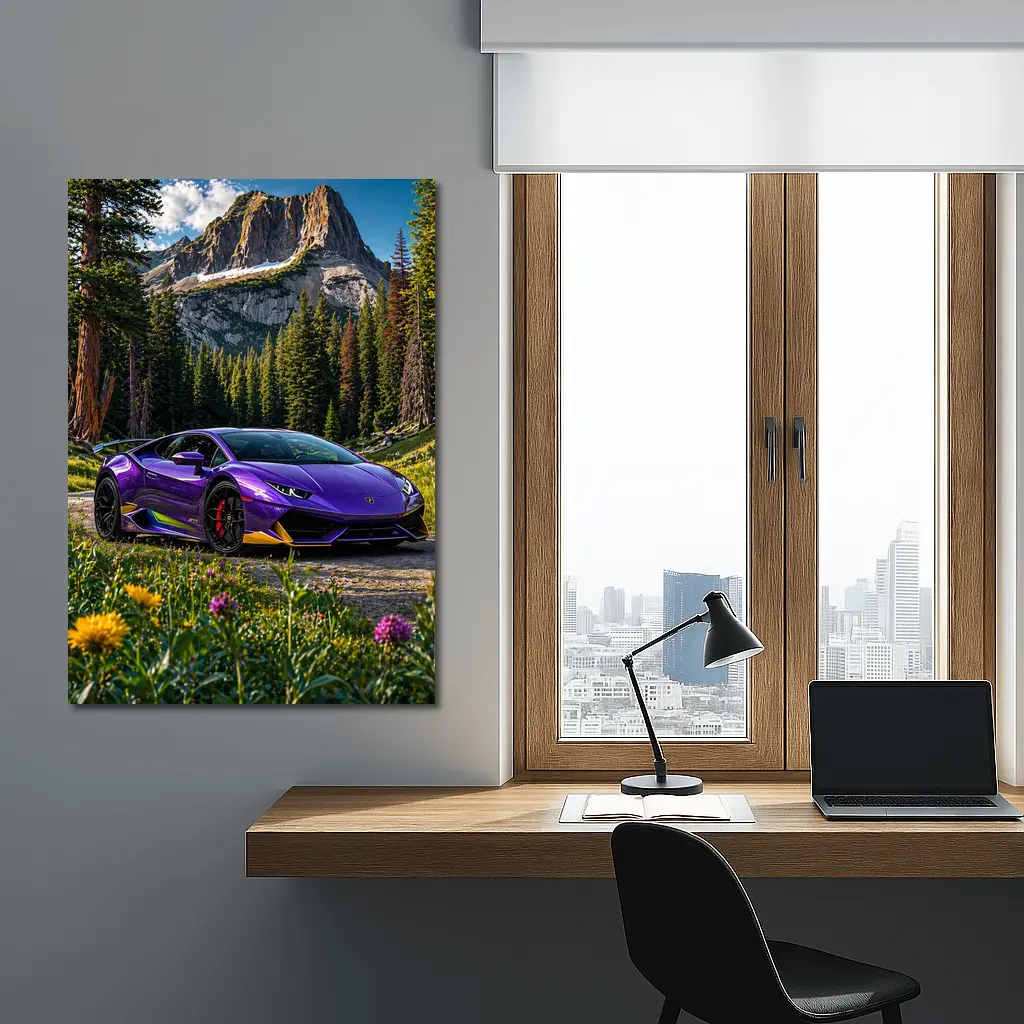 Purple Lamborghini Huracan Mountain Forest Setting – Wall Art