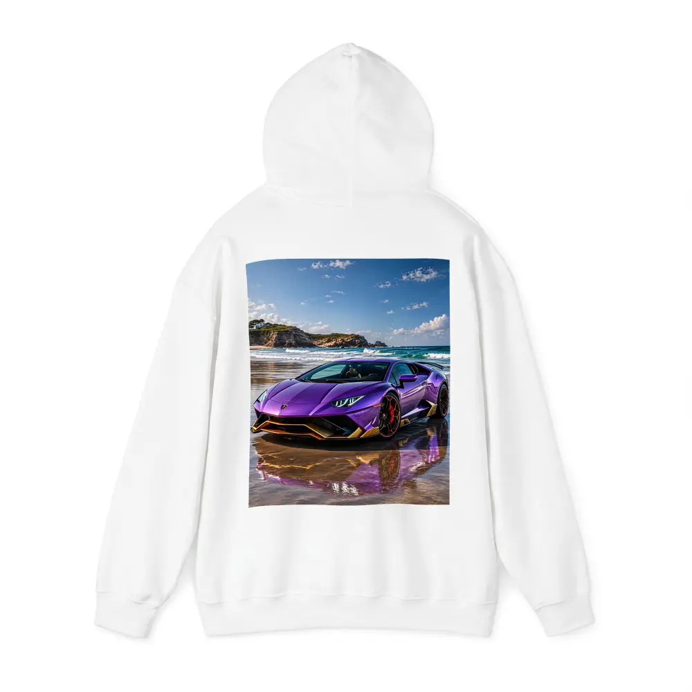 Purple Lamborghini Huracan Evo On Beach – Hoodies