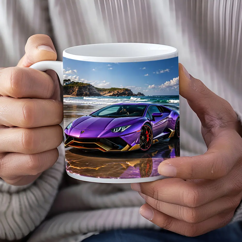 Purple Lamborghini Huracan Evo On Beach – Mugs